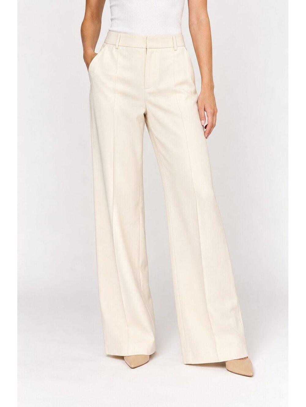 Reformation Cream Wide Leg Tailored TENCEL Lyocell Trousers Pants Size 4